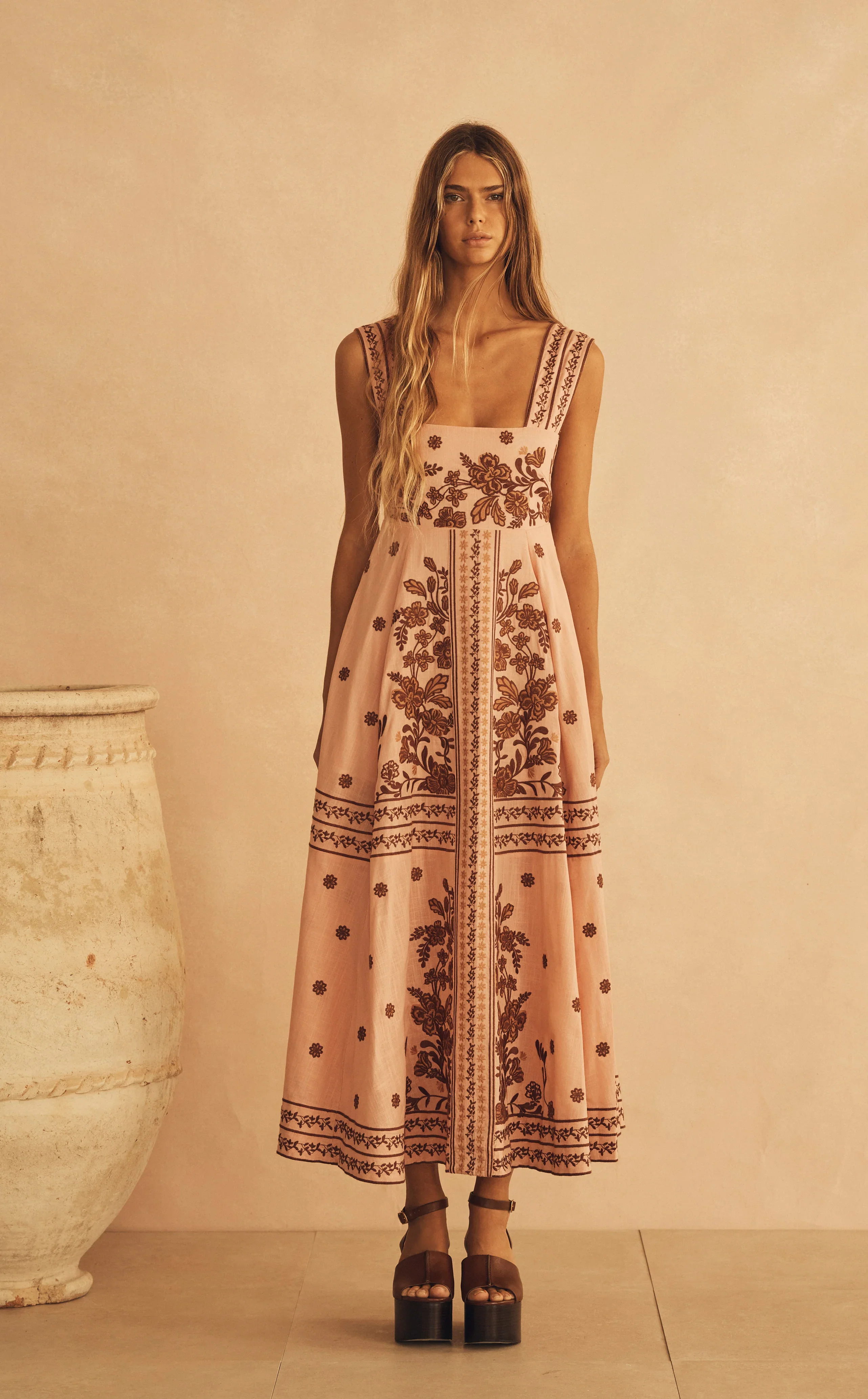 AUR OCEA - INFIORATA EMBROIDERED EMPIRE MAXI DRESS