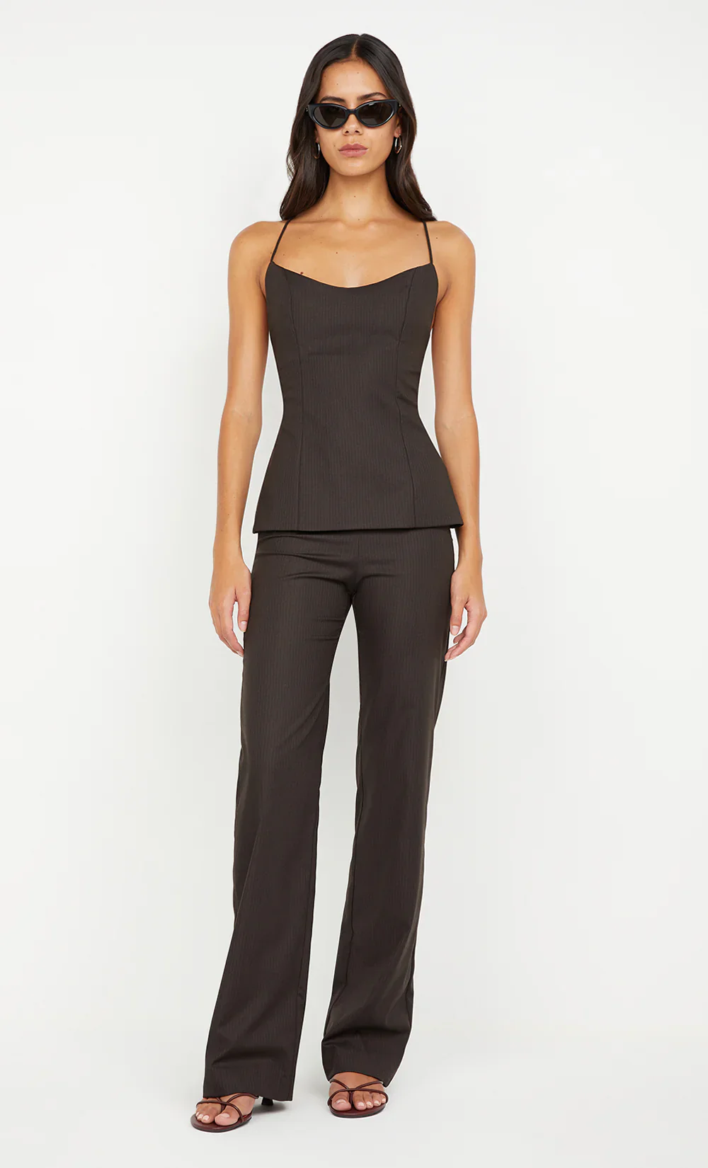 BEC + BRIDGE - INGRID TIE TOP (CHOC PINSTRIPE) - Image 2