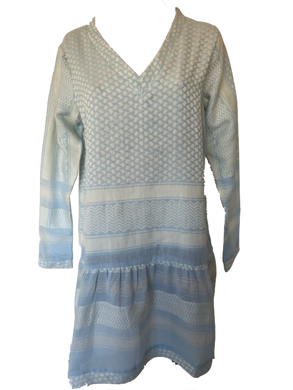 CECILIE COPENHAGEN - Dress 2 V Neck Long Sleeves (Ballad Blue/Whisper White)
