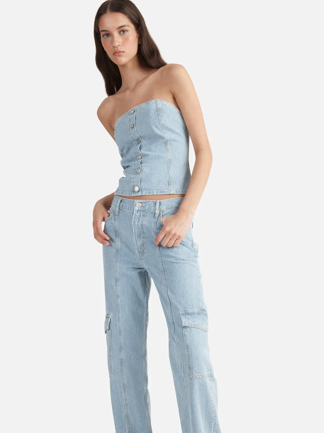 DIANA DENIM UTILITY PANT (ICE BLUE STRIPE) - Image 2