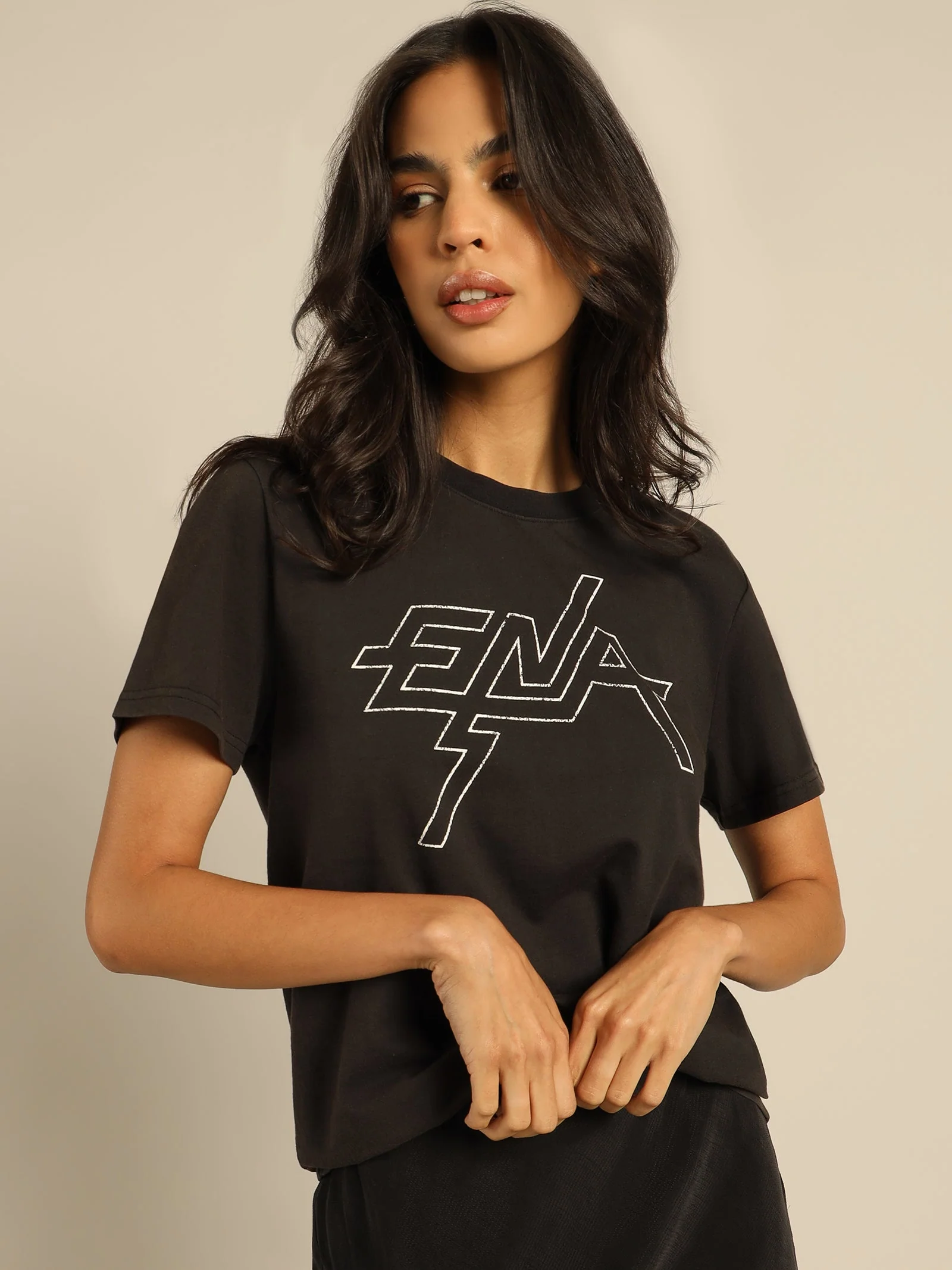 ENA PELLY - Block Logo Graphic Tee (Washed Black)