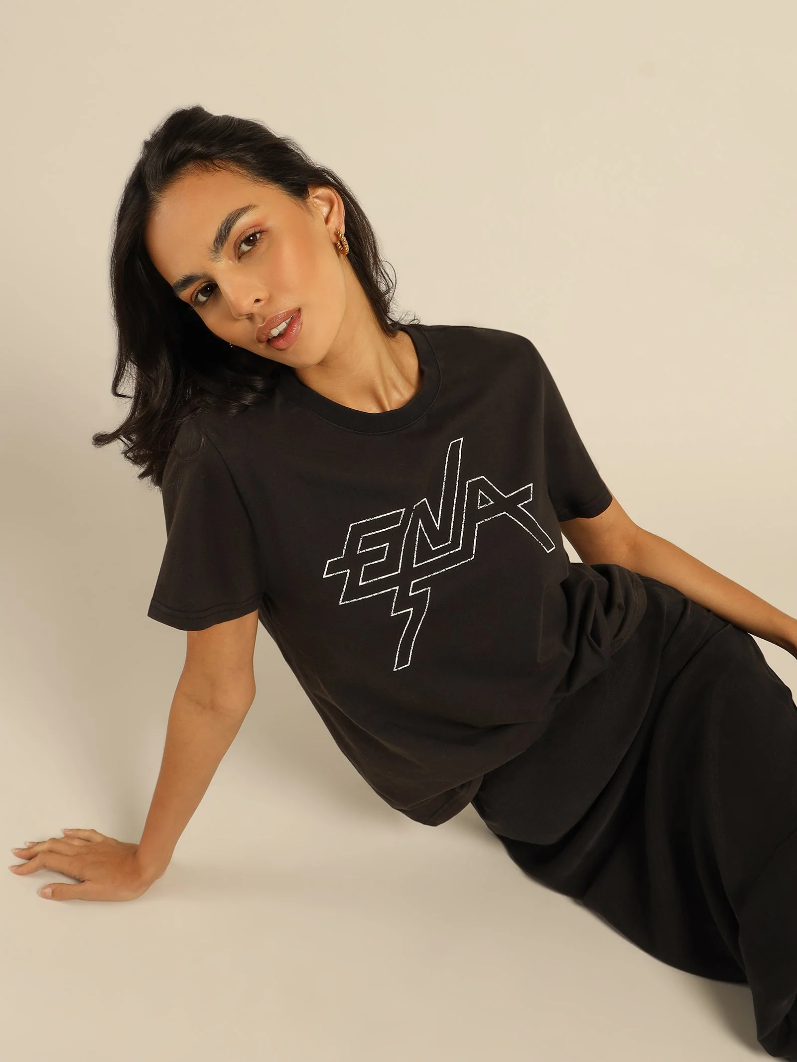 ENA PELLY - Block Logo Graphic Tee (Washed Black) - Image 3