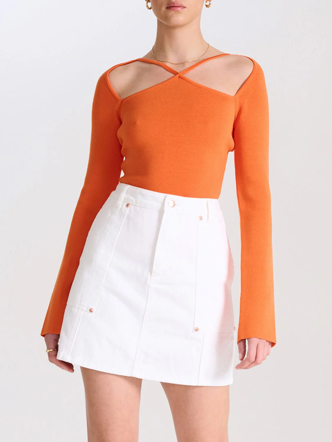 ENA PELLY - Marley Denim Mini Skirt (Bright White) - Image 5