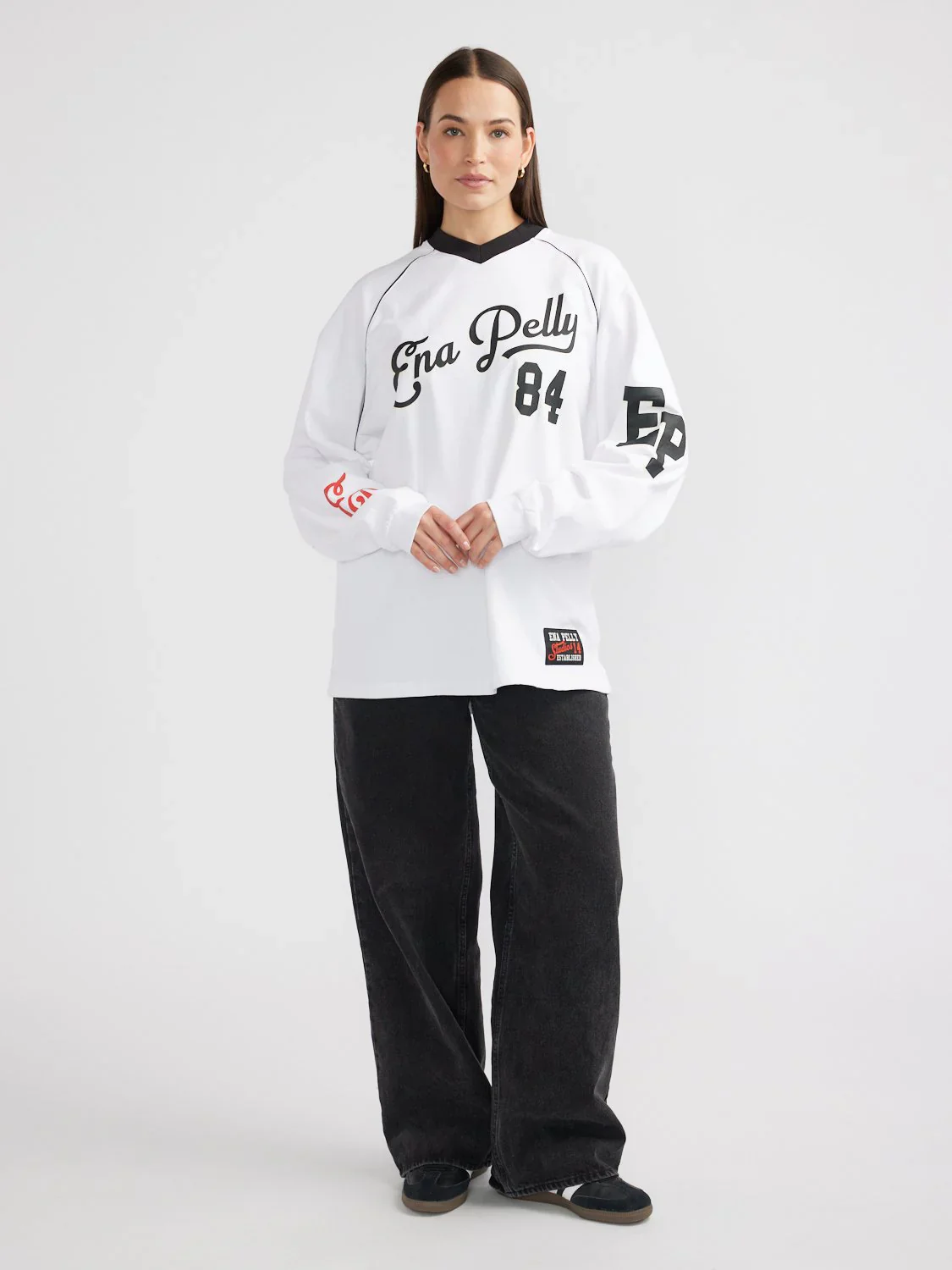 ENA PELLY - SCRIPT JERSEY LONG SLEEVE TEE (WHITE)