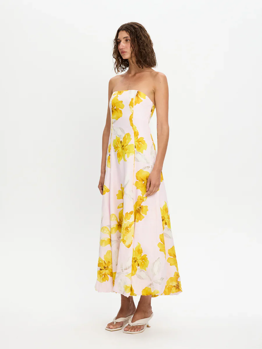 KIVARI - FRANCINE STRAPLESS MAXI DRESS (PINK / YELLOW) - Image 3
