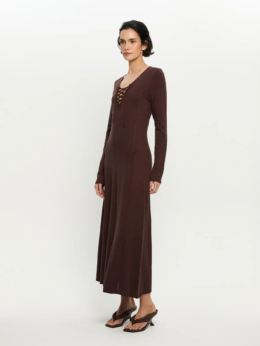 KIVARI - MALIA KNIT MAXI DRESS (CHOCOLATE) - Image 3