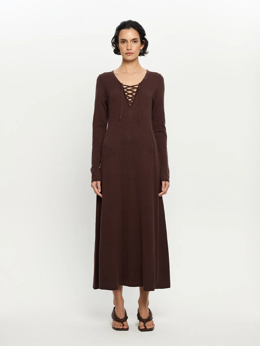 KIVARI - MALIA KNIT MAXI DRESS (CHOCOLATE) - Image 6