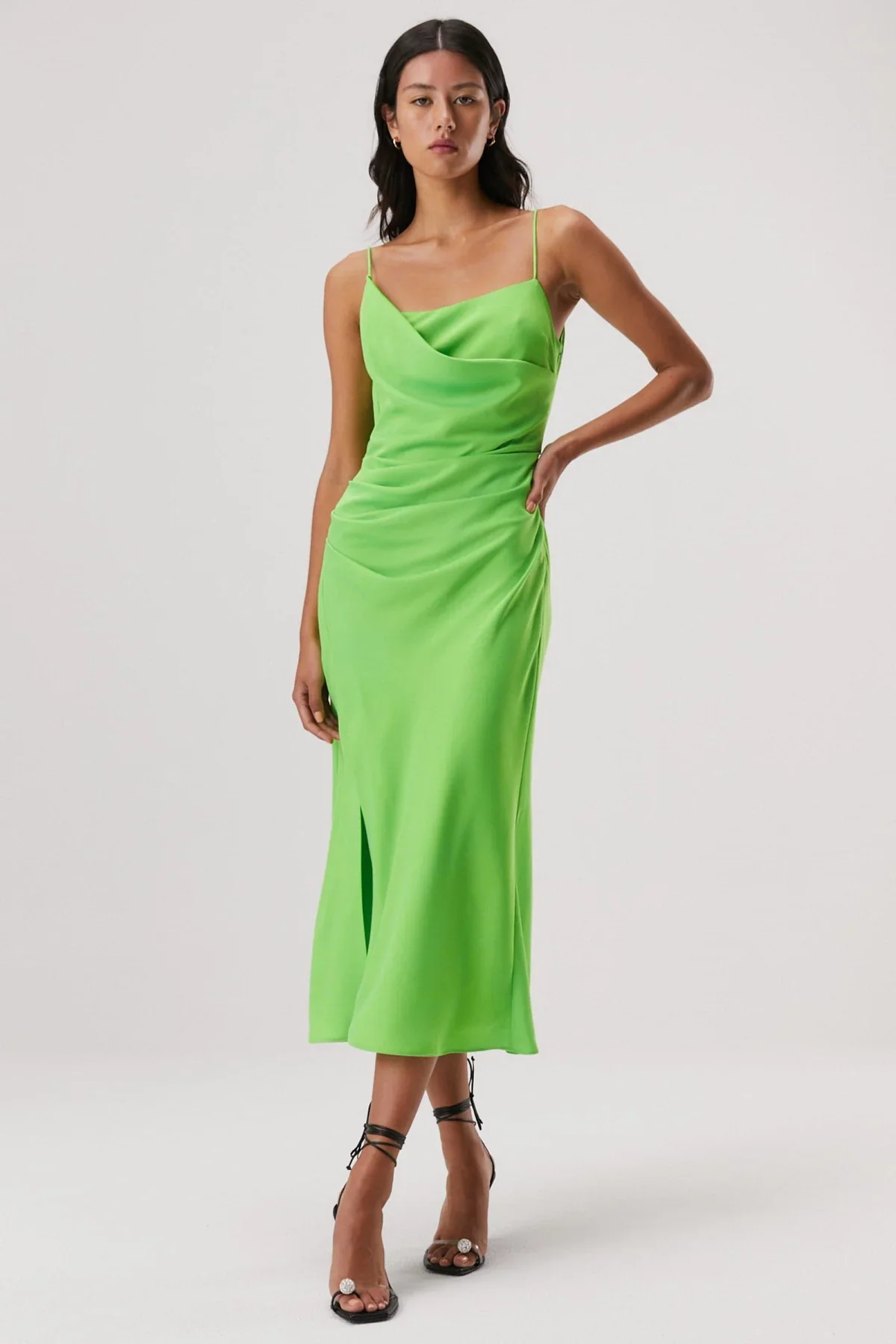 MISHA - ALDEN SATIN MIDI DRESS (Lime Green)