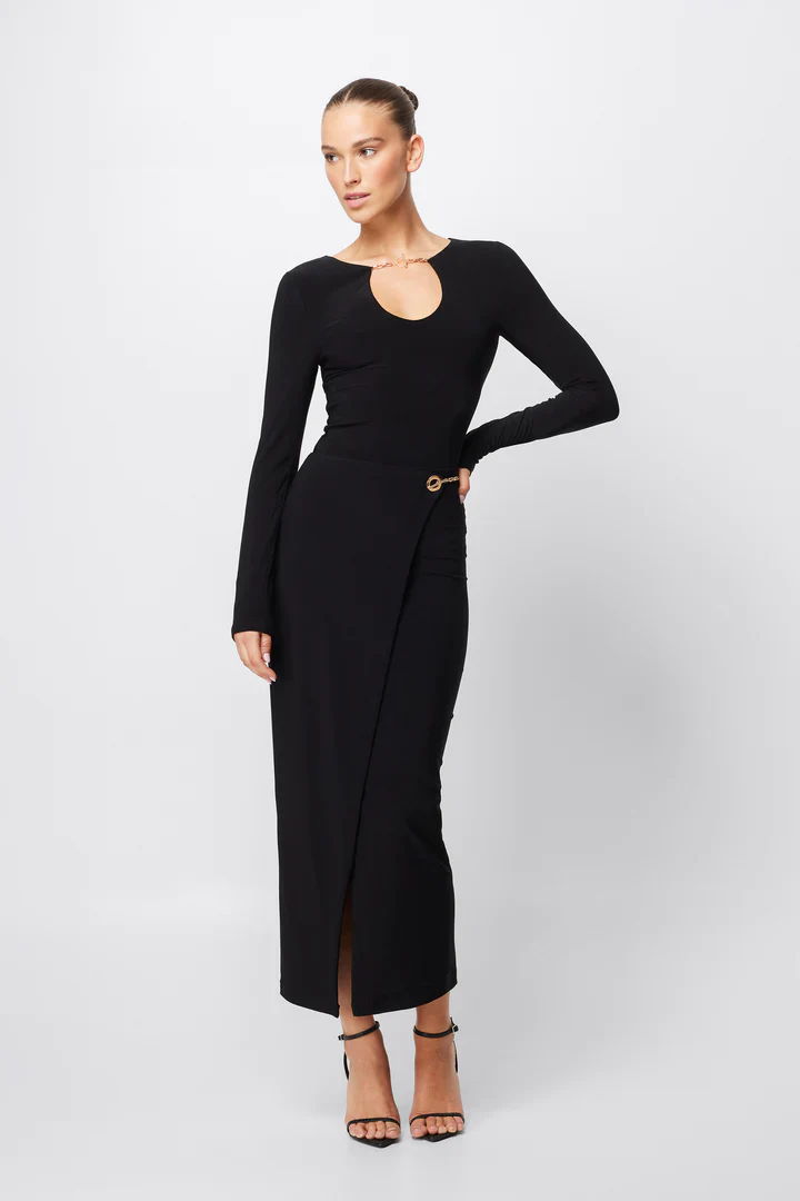 MOSSMAN - DEFIANT MIDI SKIRT (BLACK)