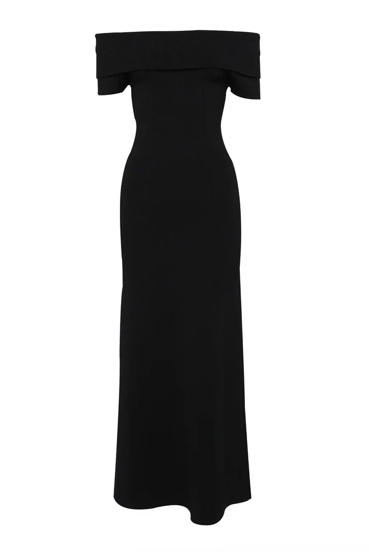 MOSSMAN - MONACO OFF SHOULDER MIDI DRESS (BLACK)