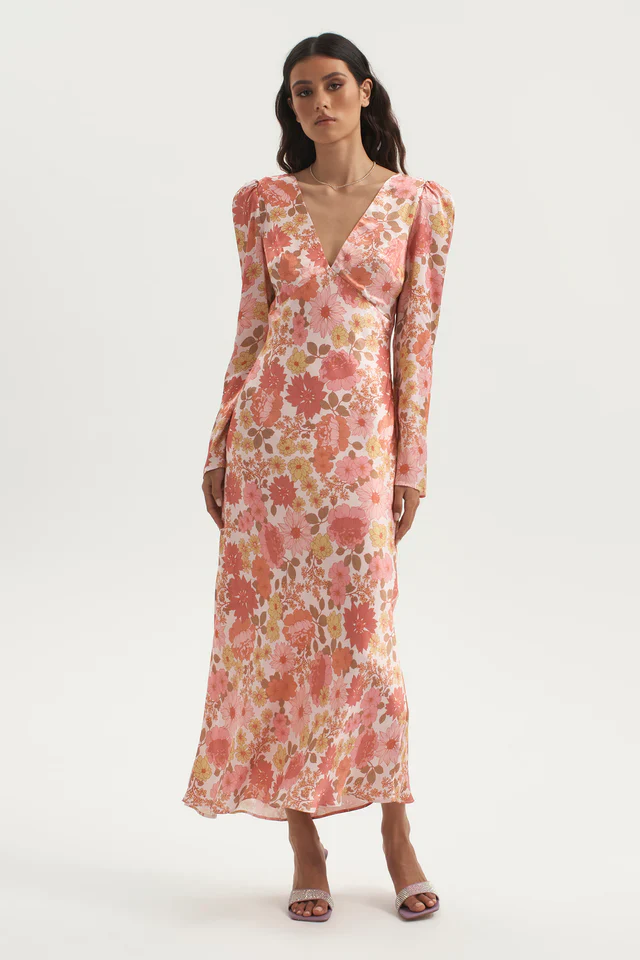 OWNLEY - Zaliah Bias Backless Midi Dress (Pink Floral)