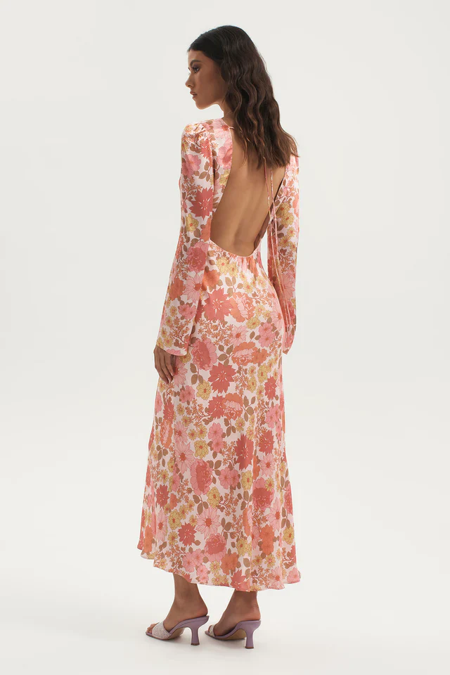 OWNLEY - Zaliah Bias Backless Midi Dress (Pink Floral) - Image 2
