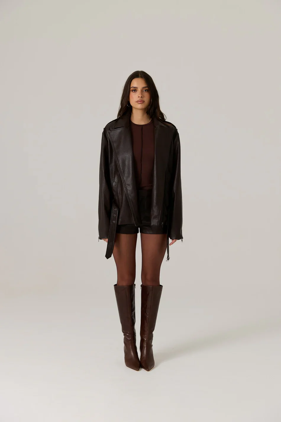 RAEF THE LABEL - BERKLEY VEGAN LEATHER BIKER JACKET (DARK TRUFFLE) - Image 6
