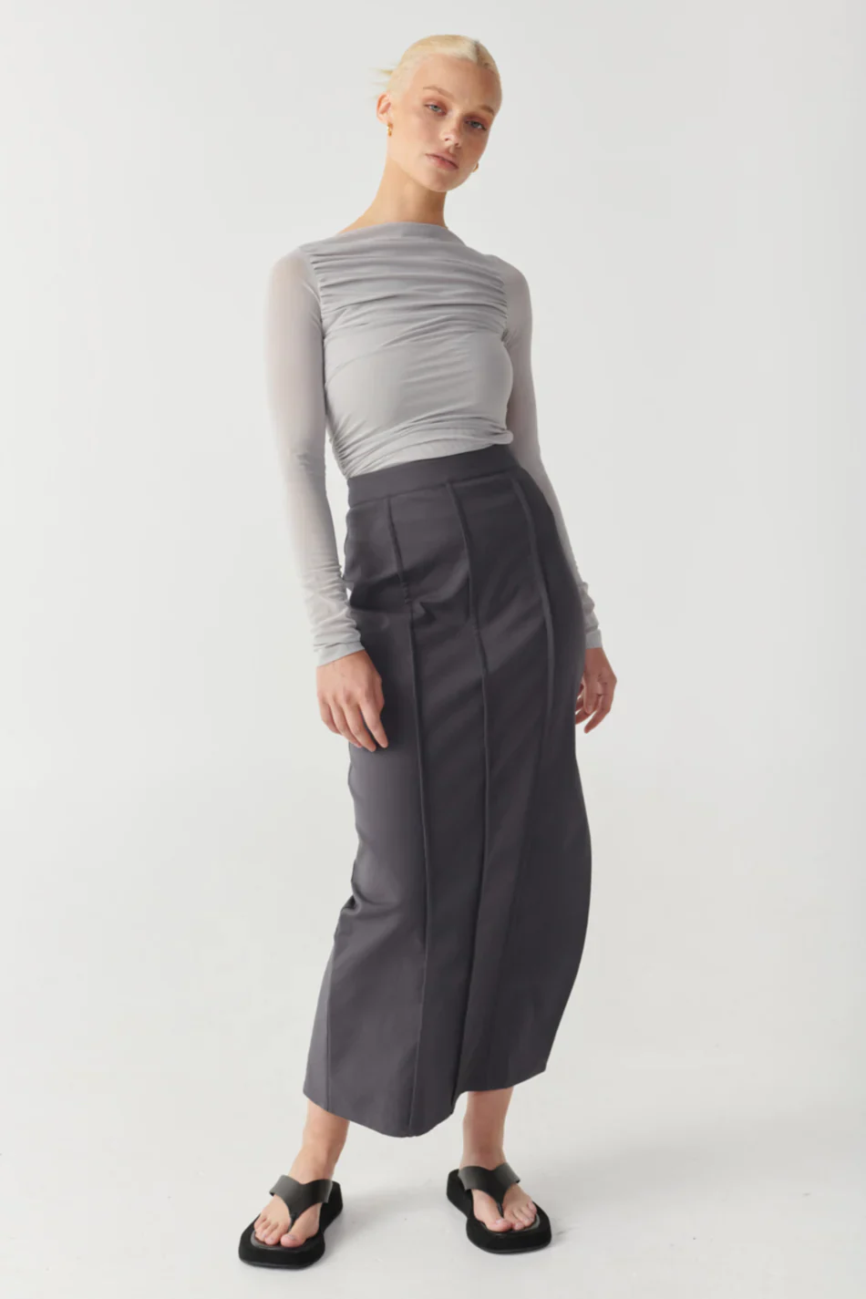 RAEF THE LABEL - EMERY LONG SLEEVE MESH TOP (GREY) - Image 3