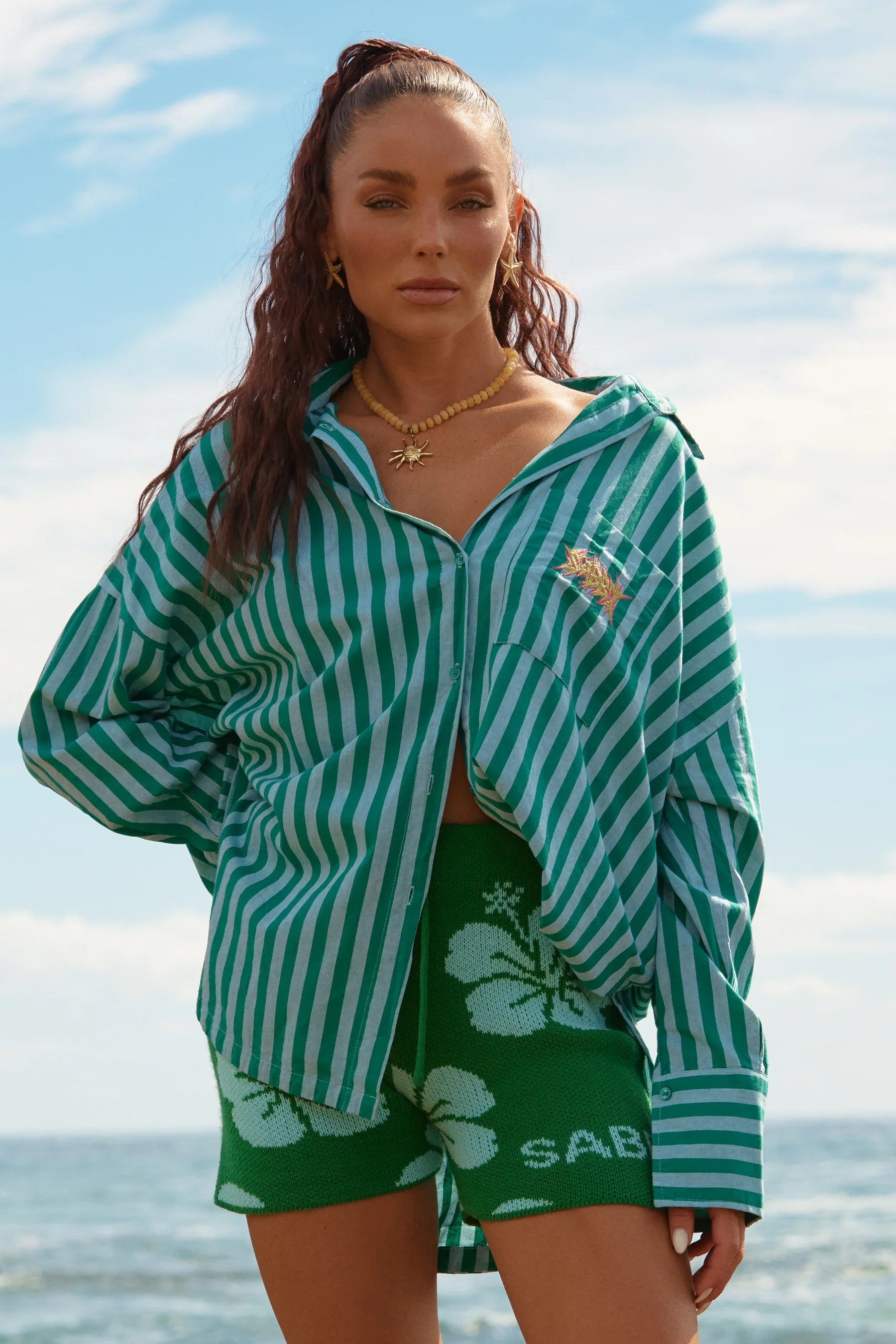 SABBI - THE DON JULIO SEAS THE DAY SHIRT (BLUE / GREEN STRIPE)
