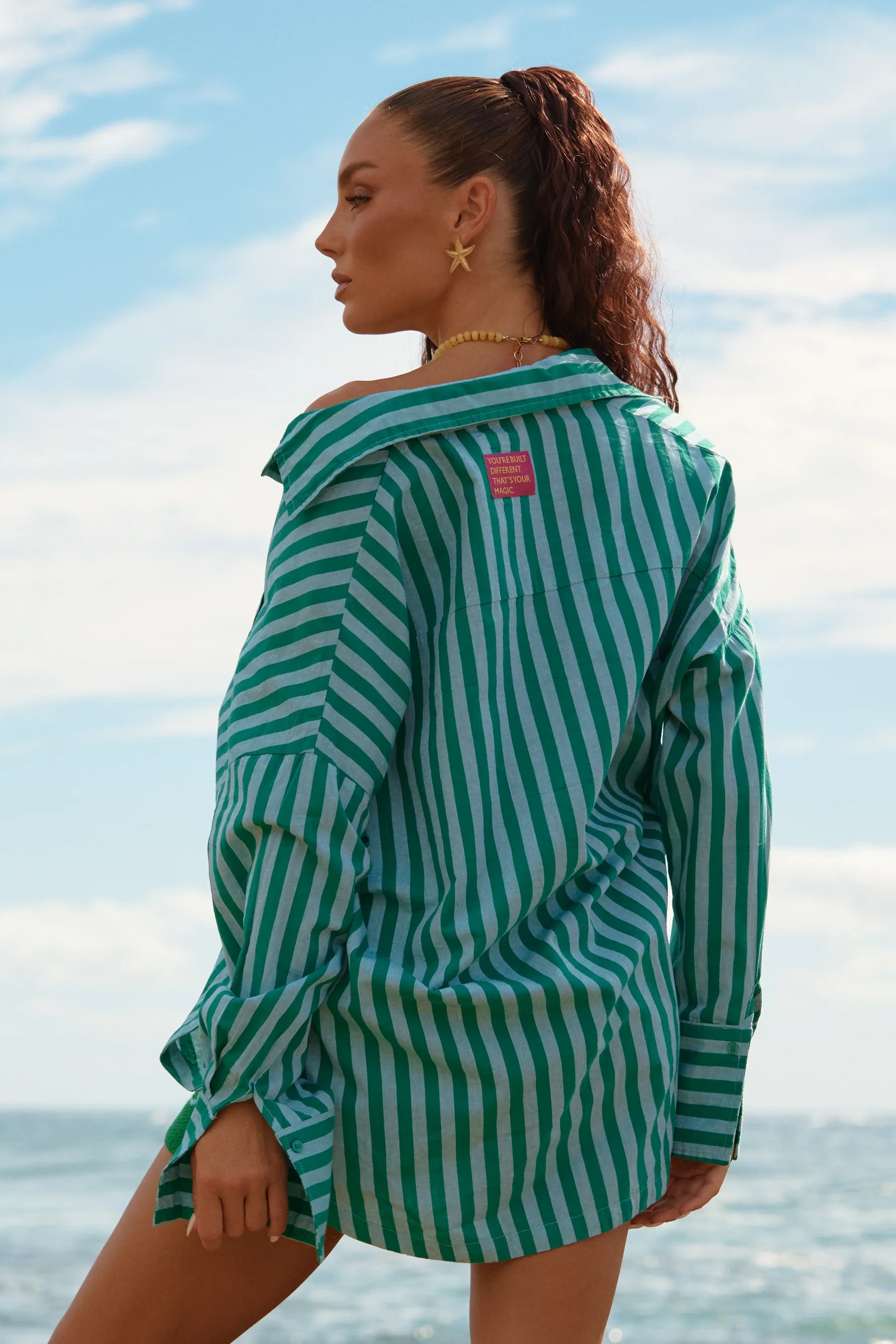 SABBI - THE DON JULIO SEAS THE DAY SHIRT (BLUE / GREEN STRIPE) - Image 2