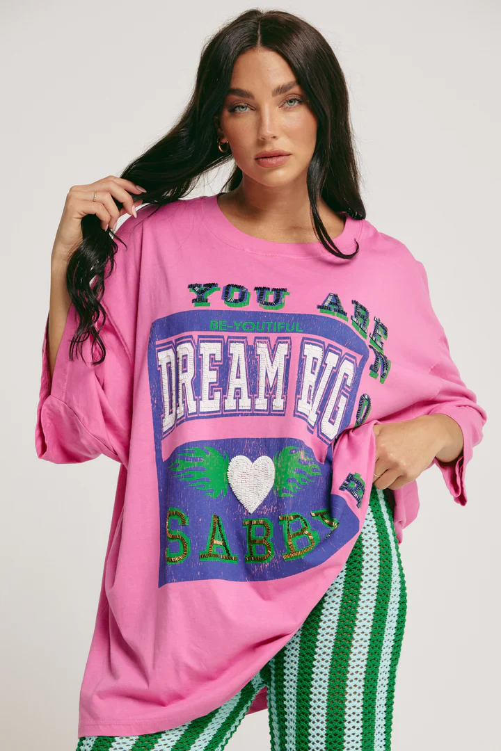 SABBI - THE VERY OVERSIZED DREAM BIG BEADED TEE (PINK)