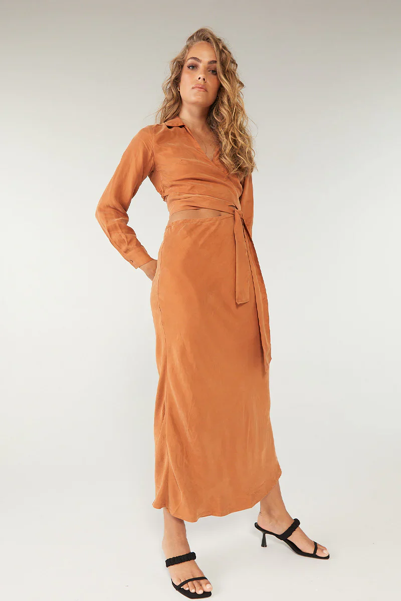 SOVERE / STUDIO - Encore Wrap & Tie Midi Dress (Copper) FINAL SALE