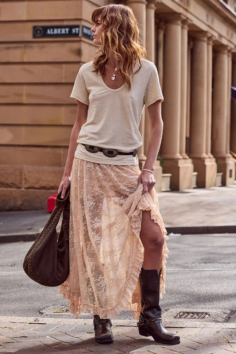 SPELL - LABYRINTH LACE MAXI SKIRT (PEACH BLISS) - Image 3
