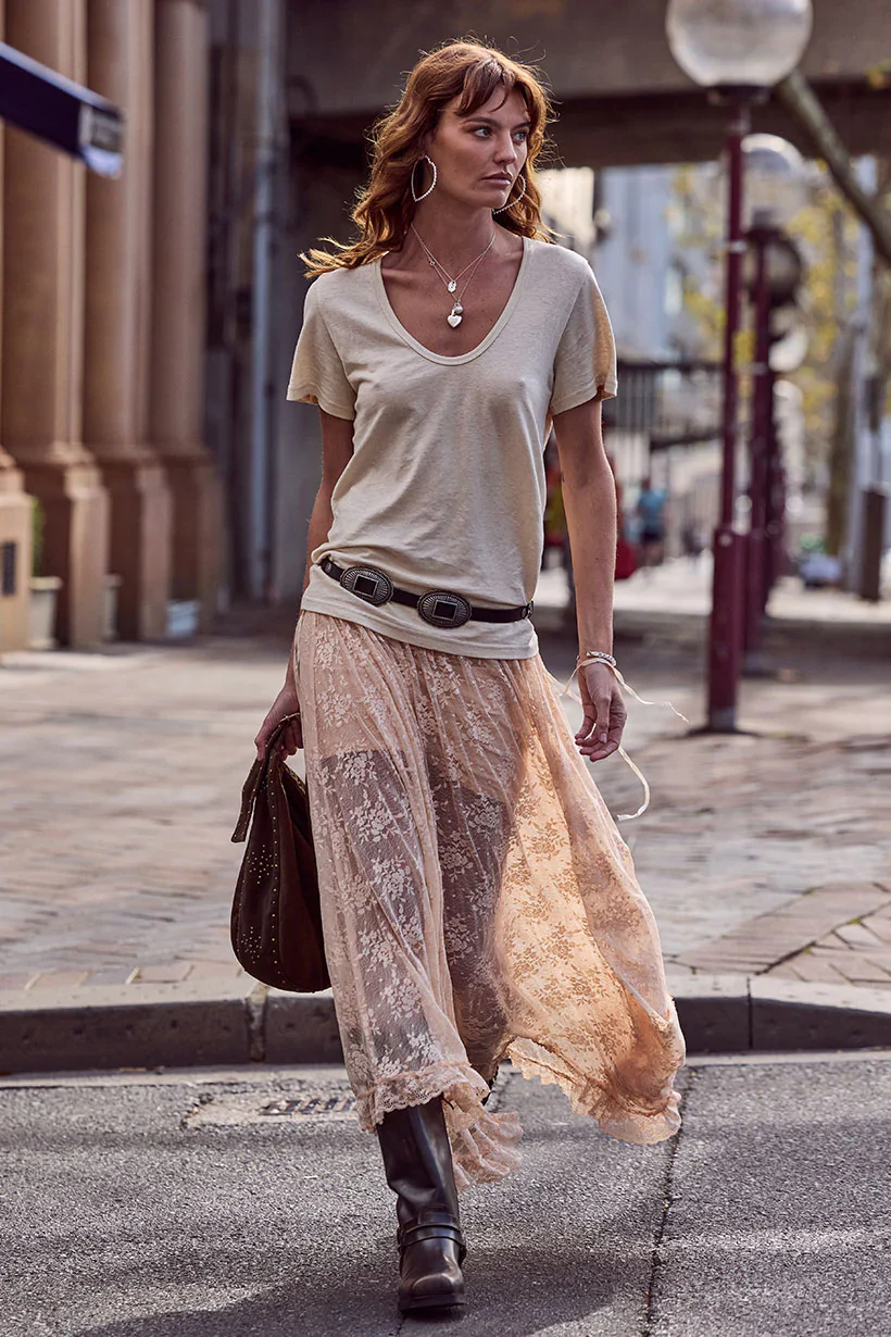 SPELL - LABYRINTH LACE MAXI SKIRT (PEACH BLISS) - Image 5