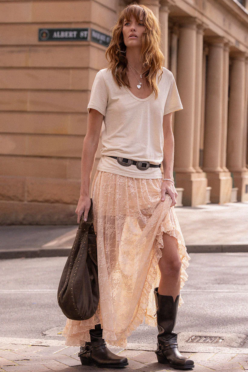 SPELL - LABYRINTH LACE MAXI SKIRT (PEACH BLISS) - Image 6