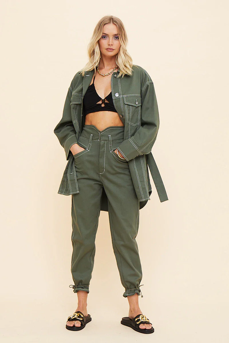 SUBOO - Abbie High Waisted Panel Pants (Olive) FINAL SALE - Image 2