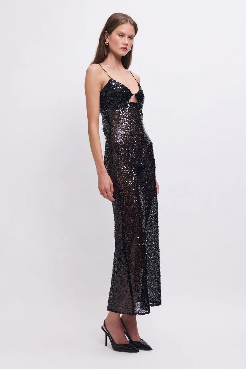SUBOO - ALLURE SHEER SEQUIN MAXI DRESS (CHARCOAL) - Image 3