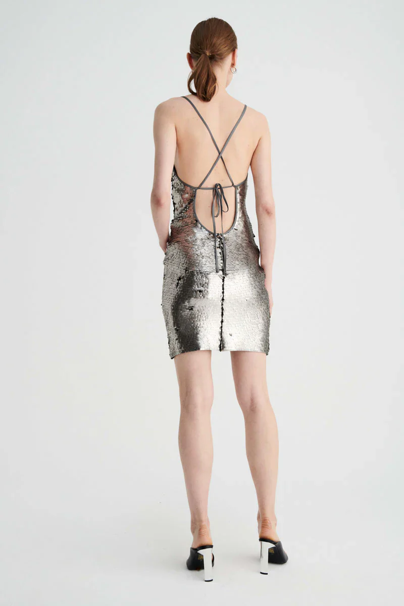 SUBOO - LUNA COWL NECK MINI DRESS (SILVER) - Image 2