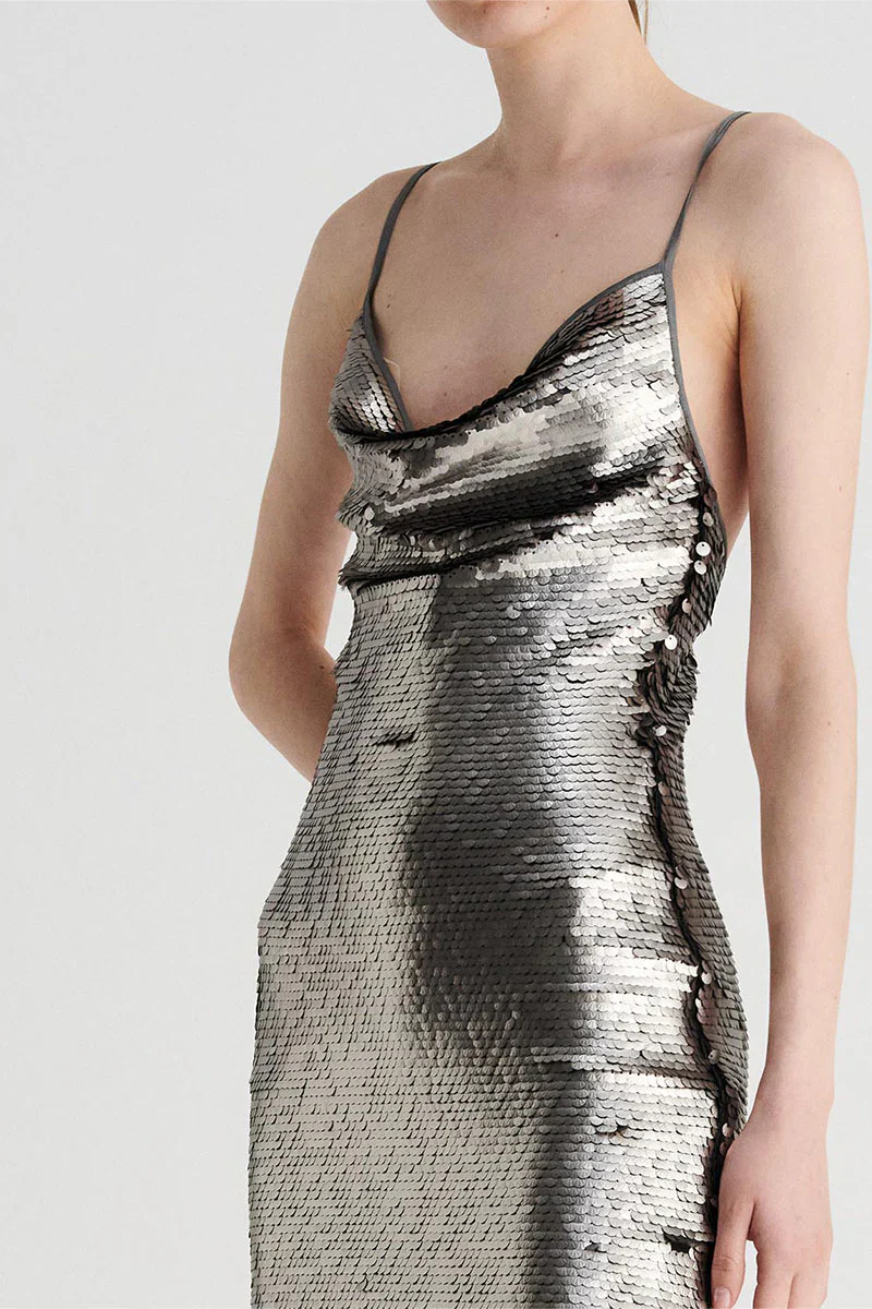 SUBOO - LUNA COWL NECK MINI DRESS (SILVER) - Image 4