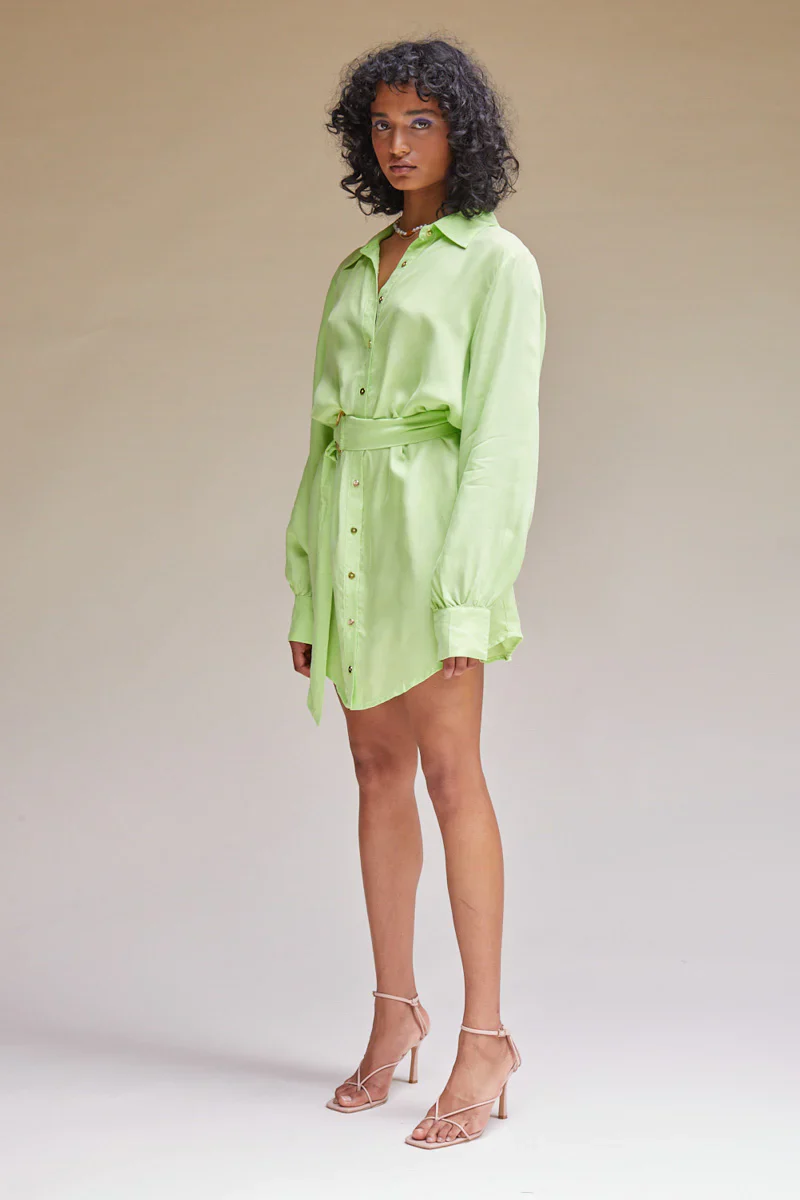 SUBOO - Sky Mini Shirt Dress (Lime) - Image 2