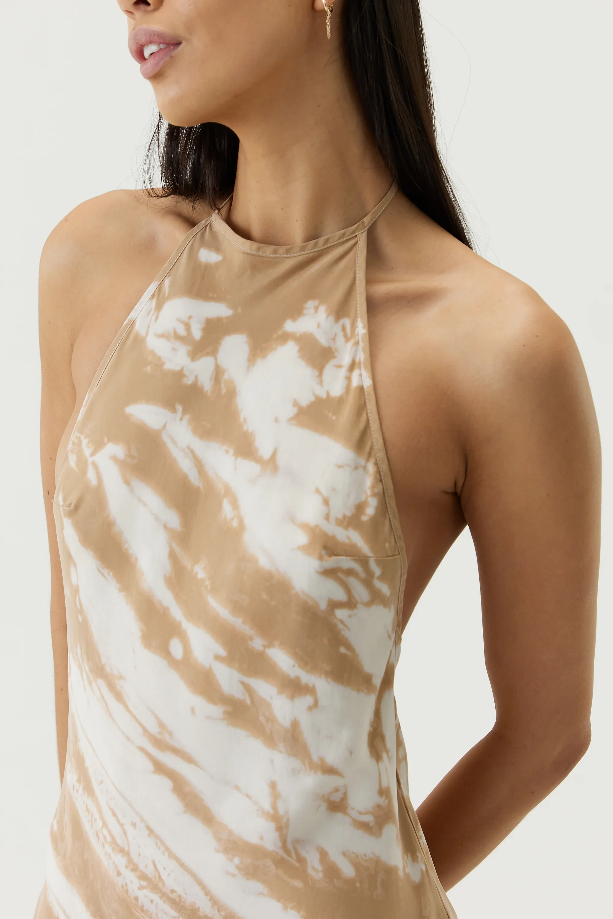 THIRD FORM - TWIST THROUGH BIAS HALTER MIDI (TAN TIE DYE) - Image 6